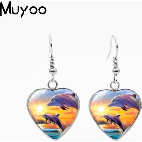 New Arrival Animal Dolphin Couples Fish Hook Earring Lovely Dolphins Handmade Heart Dangle Earrings