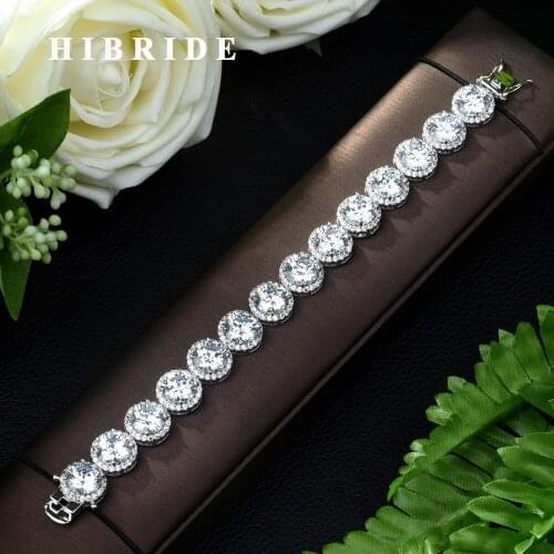HIBRIDE New Luxurious Women Round Shape Bracelet Bride Wedding Zircon Bangles High Quality CZ Inlay Bracelet for Girl Party B-78