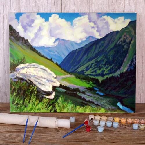 Landscape High In The Mountains Painting By Numbers Package Acrylic Paints 50*70 Canvas Pictures Decorative Wholesale