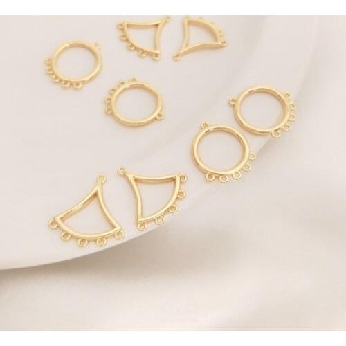 High Quality Copper 14K Gold Plated Hollow Geometry Sector Round Charms Connector For DIY Jewelry Earrings Making Accessories