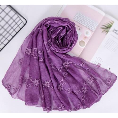 Fashion embroidery beads scarf women solid color shawls shimmer scarves soft silk wrap headband Islamic fashion muslim hijabs
