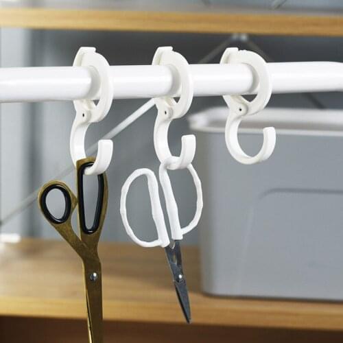 Wardrobe Bathroom Balcony Hook S-Shaped Plastic White Clip-On Horizontal Rod Clothes Hook Hanging Hook Hanger Organizer Storage
