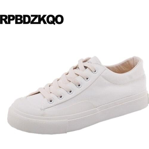 Slip resistant women sneakers flats lace up breathable plain canvas shoes ladies white casual trainers platform chinese black