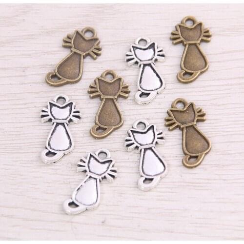 SWEET BELL 50PCS 12*22mm New Product Two Color Cat Charms Animal Pendant Jewelry Metal Alloy Jewelry Marking