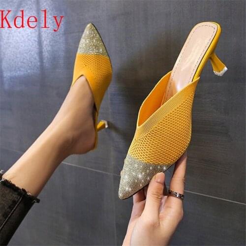 Knit Women Shoes Pointed Woven High Heels Fashion Women Heels Stilettos Mules Loafer Casual Feminine Sandalias Shoes