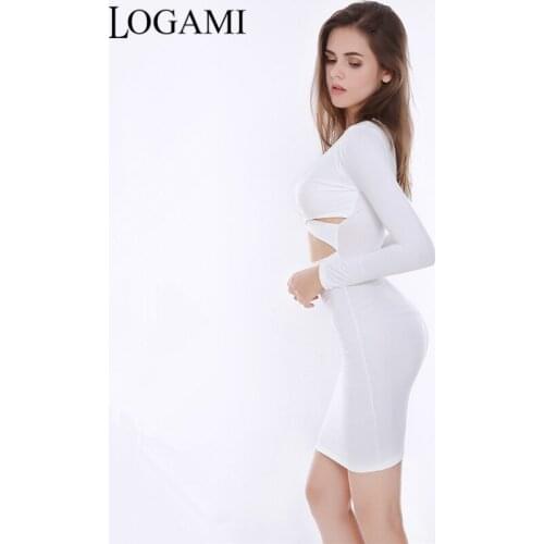 LOGAMI Party Dresses 2017 Midi Long Sleeve V Neck Spring Autumn Winter Dress Sexy Pencil Dress For Women Vestidos Femininos