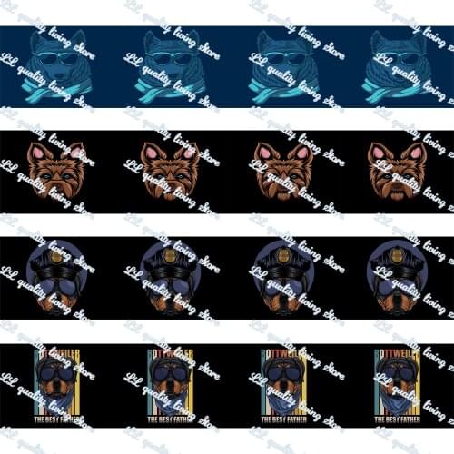 WL 1” 25mm Black Dog With Sunglas Grosgrain Ribbon Gift Wrapping Hair Bow Diy Party Decoration Craft Supplies Animal Collar