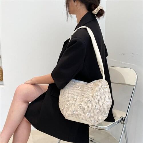 New Women Summer Beach Straw Woven Handbag Fashion Vintage Bohemian Handmade Straw Shoulder Bag Casual Tote Bag For Women