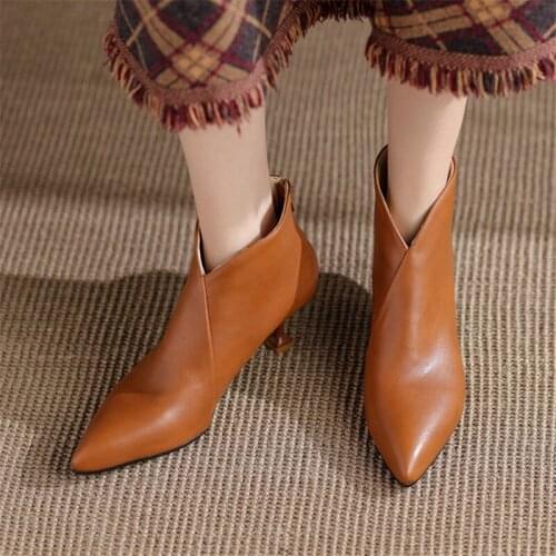 PXELENA Chic Large Size 34-46 Women Ankle Boots Strange High Heels Back Zip Pointed Toe Office Lady Shoes Work Beige Brown Green