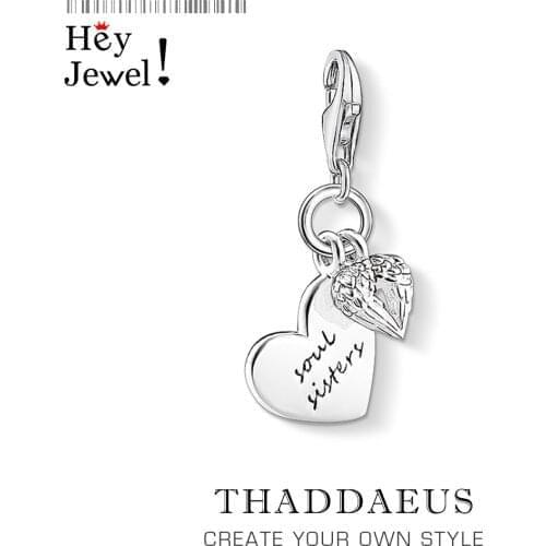Soul Sisters Winged Hearts Pendant Charm For Women Fit Bracelet Chain Necklaces 2020 New 925 Sterling Silver Girlfriends Gift