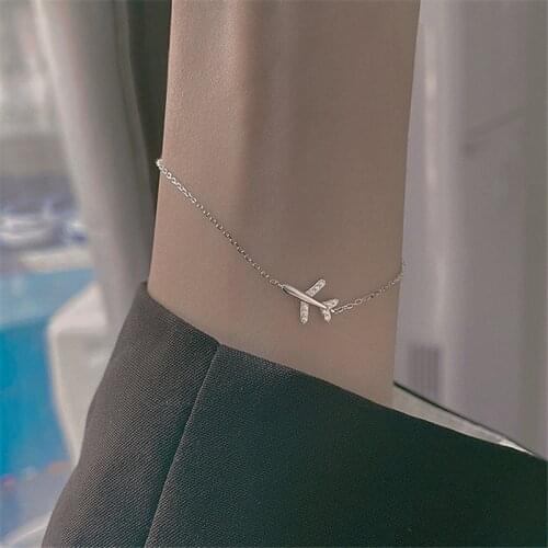 925 Sterling Silver Link Chain Airplane Charm Bracelet &Bangle For Women Girls Party Jewelry SL280