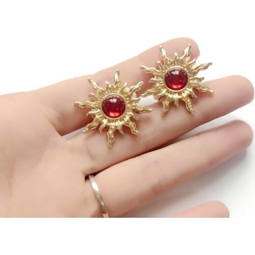 Red Sweet Spike Golden Earring Star Wedding Party Jewelry For Female Girl Modern