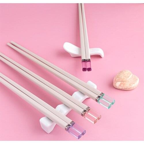 1Pair Creative Mildew Proof 24cm Candy-colored Amber Fiber Chopsticks Anti-slip Japanese Chopsticks Moisture-proof Sushi Sticks