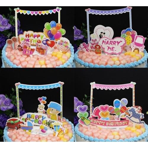 1pc DIY Happy Birthday Marry Me Paper Cake Ice-cream Toppers Picks Stick Boy Girl Kids Birthday Party Wedding Dessert Decor