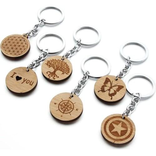 10PCS/Lot Hot Fashion Keychain tree Keyring love Butterfly Bird Deer Head Wooden Key Ring Chain Keychain