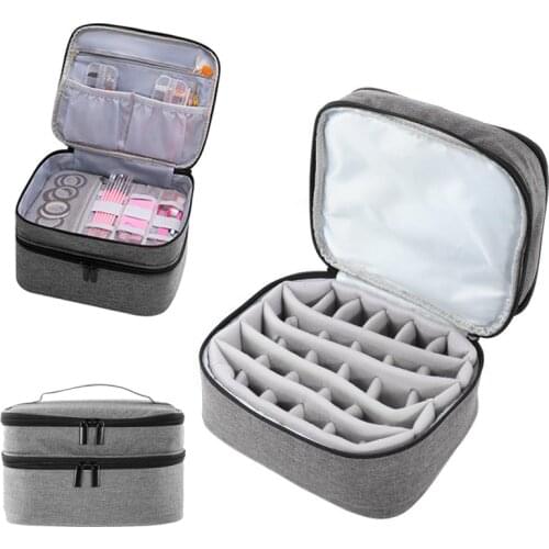 2Pack Double Layer Nail Polish Storage Bag Perfume Lipstick Makeup Bag Box 30/42 Grids Essential Oil Holder Organizer Case