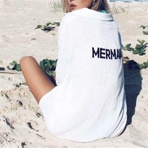 2021 Beach Cover up Letter mermaid Embroidery Swimwear Robe de Plage Sarong Beach Poncho Beachwear Coverups Saida de Praia