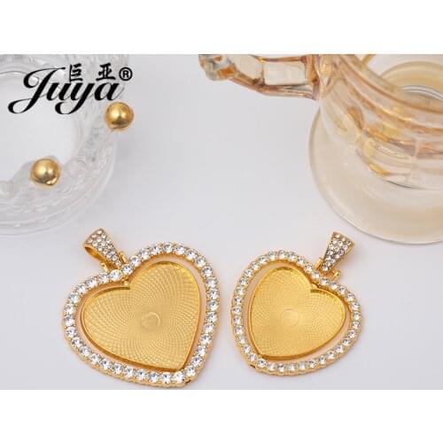 30PCS Clear Rhinestone Bezel Double Sided Rotatable Heart Pendant Base Charms 25/30mm Blank Tray For DIY Jewelry Accessories