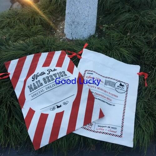50pcs/lot free shipping Christmas gift santa sack bags wholesale organic heavy canvas Christmas striped santa sack for wholesale
