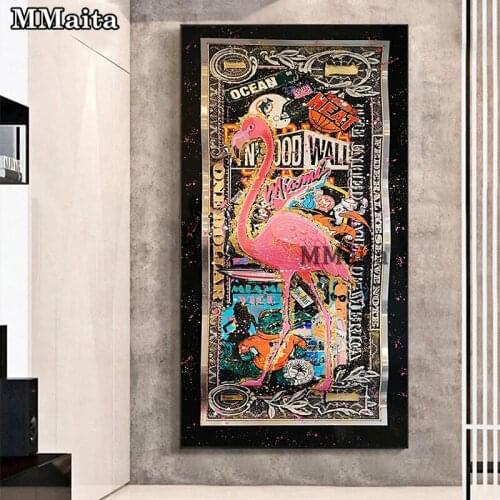 Graffiti Flamingo On Golden Dollar diy Diamond Painting Cross Stitch Kit Diamond Embroidery abstract Picture Handmade Art GG5705