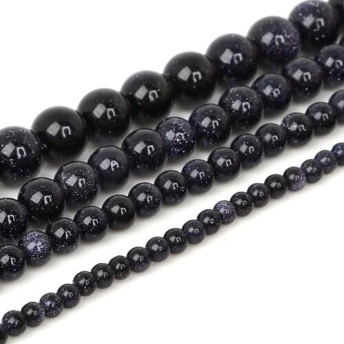 Hot Sale 4mm 6mm 8mm 10mm Blue Sand Round Stone Beads Synthetise Dyed 15'' For DIY Bracelet Necklace Jewelry Making