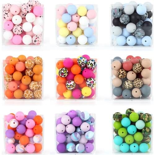 100pcs Silicone Bead 15mm Eco-friendly Sensory Teething Necklace Food Grade DIY Nurs Jewelry Bracelet Leopard Print Teether Bead