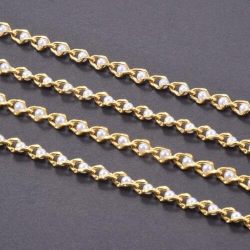 1 Meter Imitation Pearls Beads Copper Gold Plated Chain For Bracelet Necklace Anklet Making Jewelry Handmade Accessories