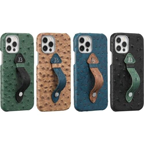 Wrist Band Strap Leather Case For iPhone 12 11 Pro Max Mini XR X XS Max Ostrich Pattern PU Hard Protection Back Cover Shell