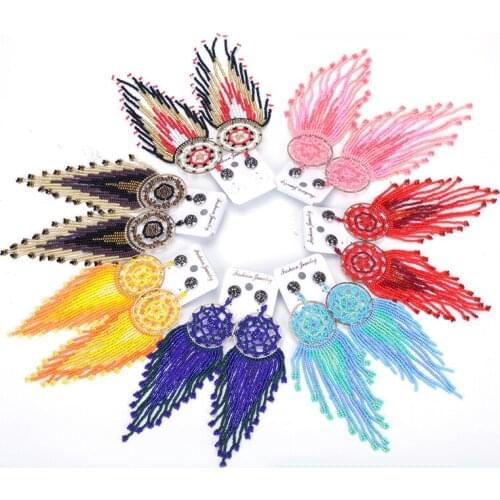 Dankaishi Bohemian Women Jewelry Glass Crystal Beads Tassel Drop Earrings Round Circle Charm Colorful Beads Ethnic Accessories