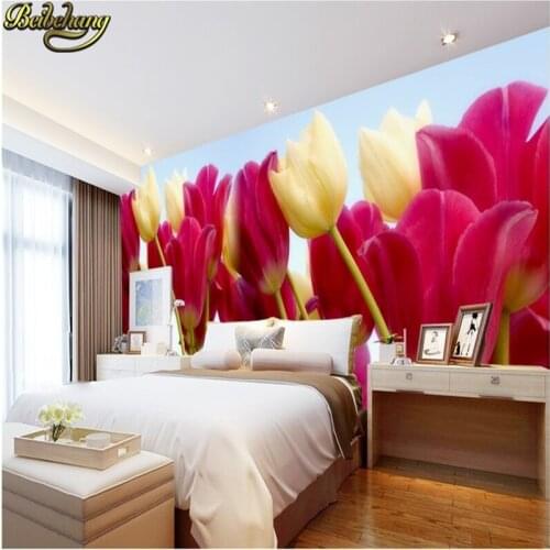 Beibehang photo wallpaper Wide corridors fresh garden cafe aesthetic background wallpaper tulips 3d mural wallpaper for walls