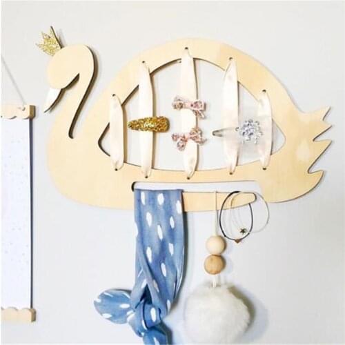INS Nordic Style Wood Swan Jewelry Storage Baby Hair Clips Holder Organizer Hanging Wall Ornaments Home Decor Photography Props