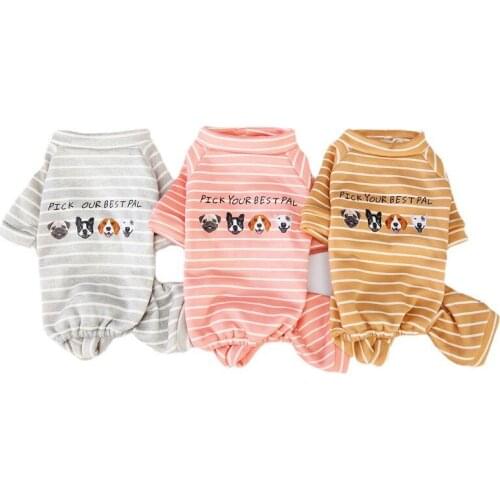 Cute Print Dog Jumpsuit Autumn Cotton Stripe Pet Dogs Clothes Yorkies Overalls Shih Tzu Pajamas Puppy Cat Cosutmes Home Wear