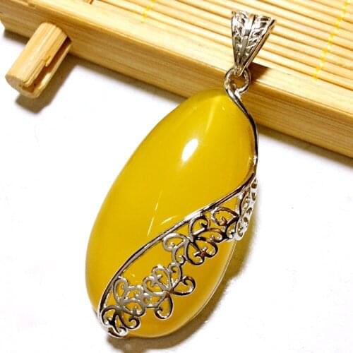 S925 Sterling Silver Inlaid Pure Natural Topaz Chalcedony Pattern Pendant