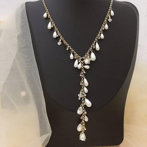 Hot Brand Fashion Pearl Necklace Ladies Luxury Jewelry High Quality Long Light Gold Fringe Necklace Banquet Wedding Accessories