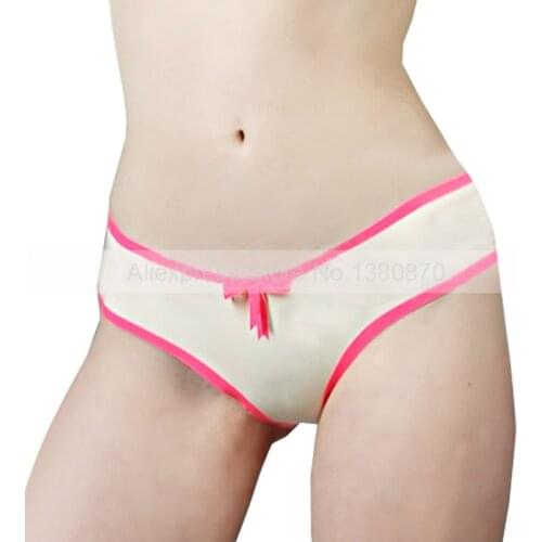 Cute Women Latex Rubber Lingerie Shorts White and Pink Trims Panties Sexy Underwear S-LPW009