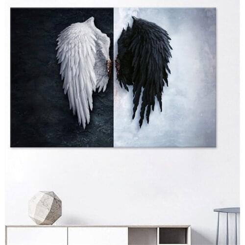 Fashion Adornment Picture Canvas Spray Painting Pop Art Black and White Angel Wings Nordic Wall Picture for Living Room No Frame