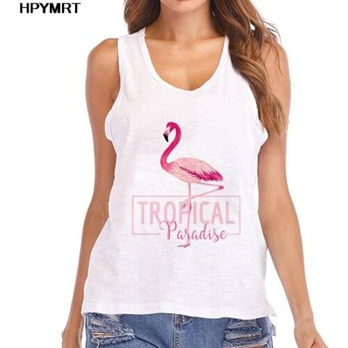 Fashion Harajuku Casual Summer Flamingo Printing Tank Tops Women Streetwear White kawaii Vest sleeveless Tee Clothing Female Top