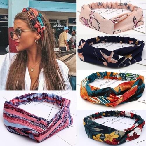Fashion Women Girls Summer Bohemian Hair Bands Print Headbands Vintage Cross Turban Bandage Bandanas HairBands Hair Accessories