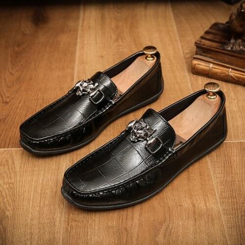 Autumn Summer Style Mens Loafers for Wedding Party Dance Black Genuine Leather Slip on Mens Dress Shoes Casual Business