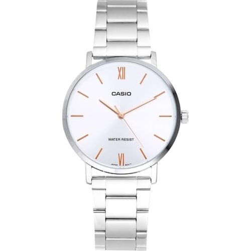 Casio Watch Mens business leisure simple silver pointer stainless steel watch MTP-VT01D-7B