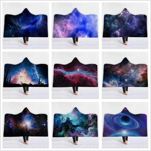 26 Styles Galaxy Universe Starry Sky Star 3D Printed Plush Hoodie Blanket for Beds Warm Wearable Soft Fleece Throw Blankets