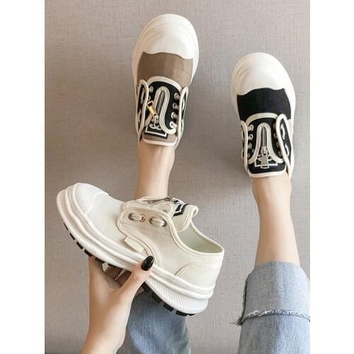 2021 spring and autumn new womens shoes canvas shoes Korean version of all-match thick-soled single shoes white shoes