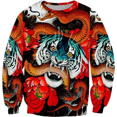LCFA Spring Autumn New Man Sweatshirts 3D Printed Fashion Red Tiger Snake Animal Pattern Large Size Costuming MenS Pullover