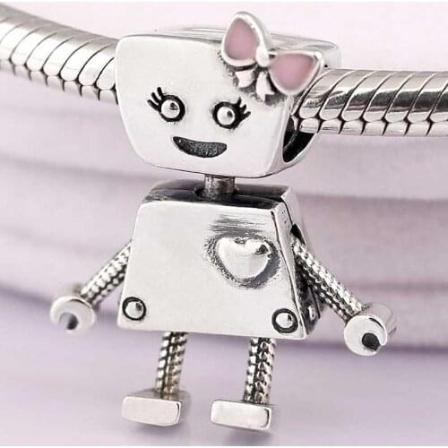 Original Cute Bella Bot A Big Heart And Lots Of Character Robot Beads Fit 925 Sterling Silver Charm Bracelet Diy Jewelry