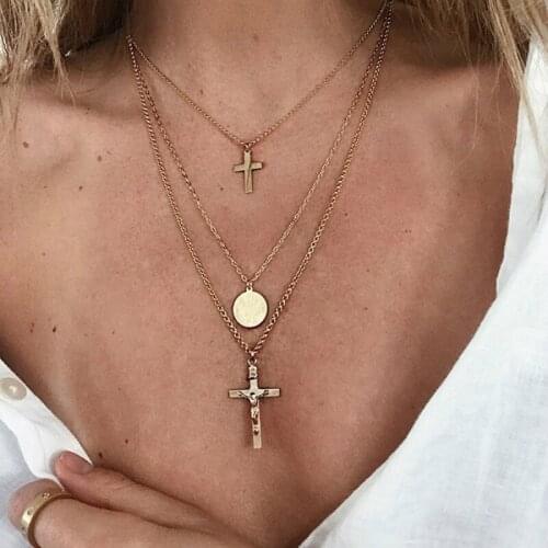 New Chaussures Femme Fashion Necklace Female Multi-layer Wafer Hanging Cross Necklace Selling Jewelry Wholesale