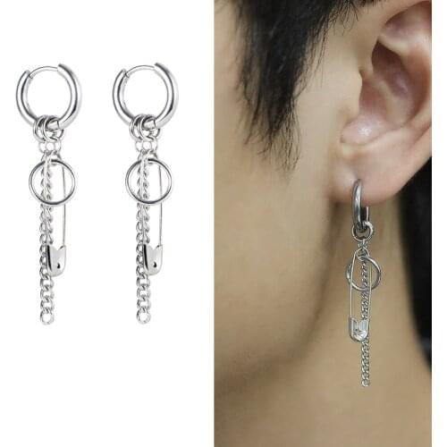 1 Pair Punk Rock Titanium Steel Pin Chain Earrings for Women Long Pendant Ear Bone Earrings Girls Men Party Piercing Jewelry