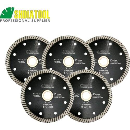 SHDIATOOL 5pcs 4"/105mm Diamond Sawblade Hot Pressed Super-Thin Turbo Blades Ramic Tile Granite Cutting Disc Diamond Wheel Disk
