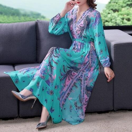Spring Summer Print Chiffon Beach Maxi Dresses 2021 Casual 3XL Plus Size Loose Midi Dress Women Elegant Bodycon Party Vestidos