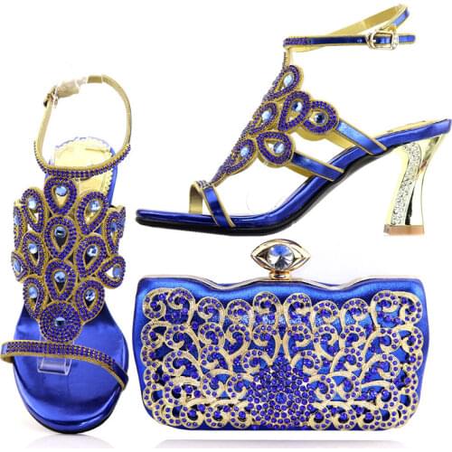Sliver shining crystal Italian shoes with matching bag lady matching shoe and bag Sets Italy African shoes and bag set for party