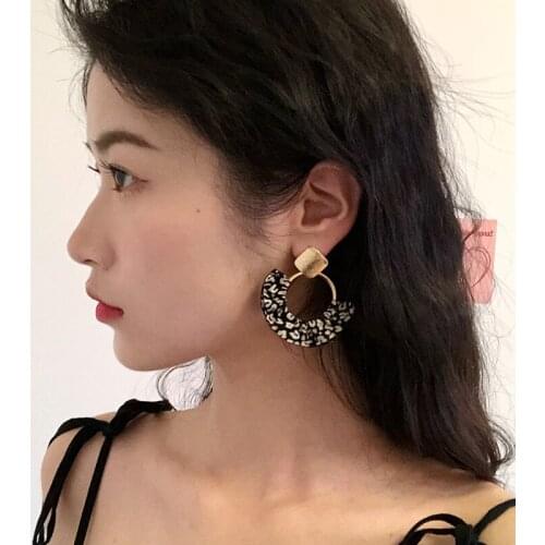 Fabric Leopard Earrings For Women Gold Color Big Circle Dangle Earring Vintage Pendientes Fashion Jewelry